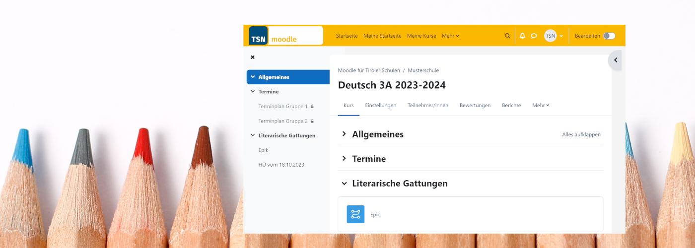 Moodle 4.1 beispielhafter Kurs mit neuem Design